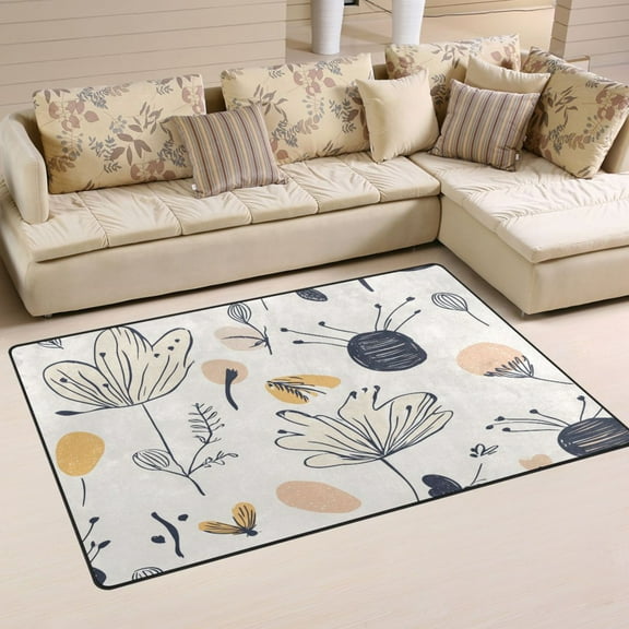 Playful Floral and Insect Soft Polyester Area Rug 31''x20'', Non Slip, Memory Foam, Water Absorbent