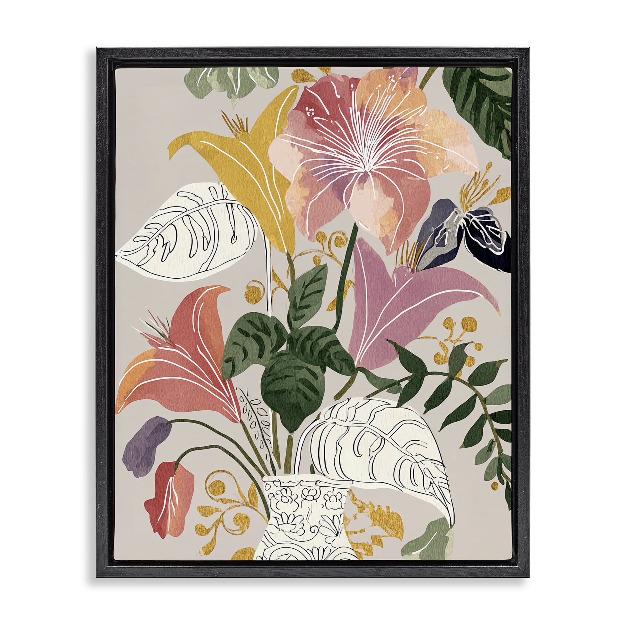 Playful Flower Bouquet Black Framed Floater Canvas Wall Art, design by Annabelle Hall