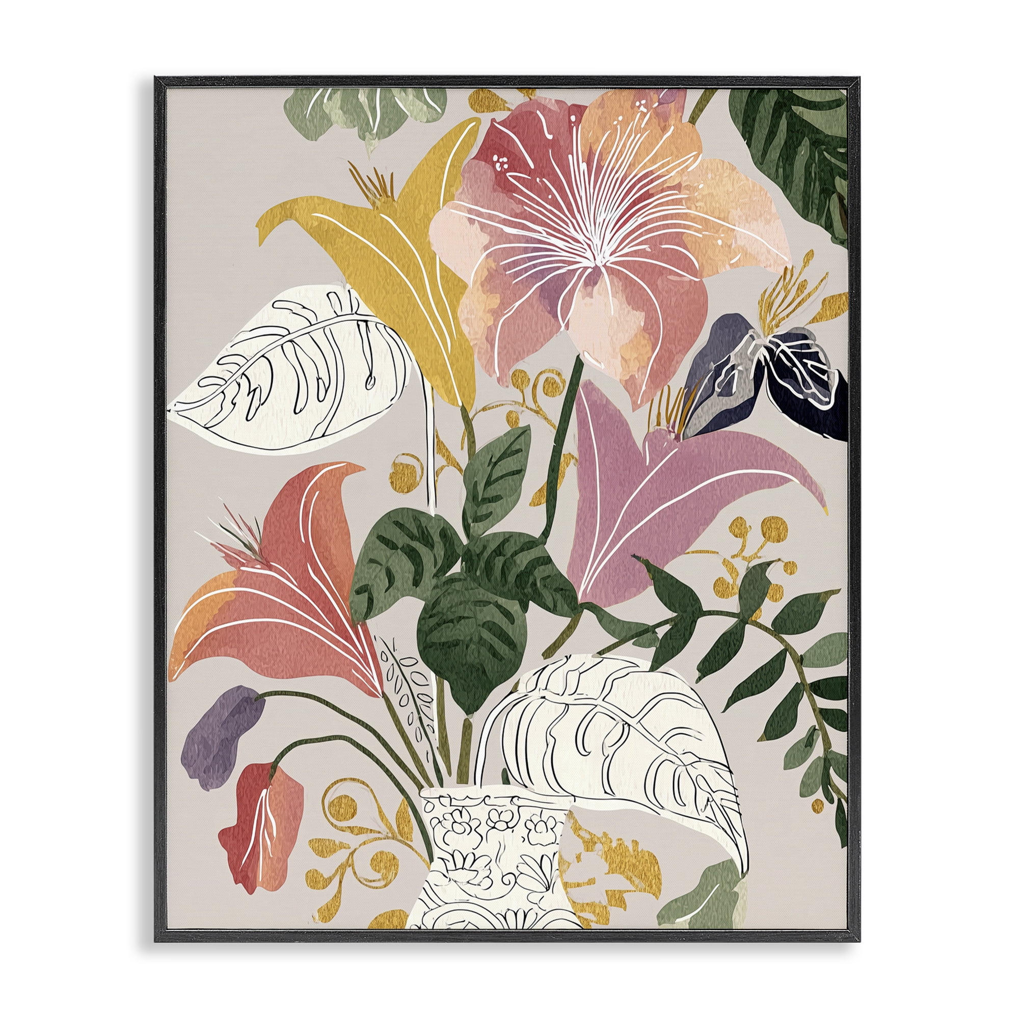 Playful Flower Bouquet Black Framed Giclee Art, design by Annabelle Hall