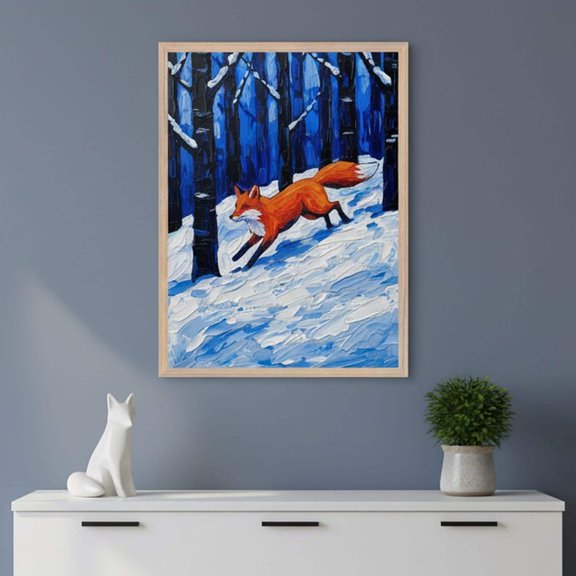Playful Fox Winter Woodland Snow Room Wall Decor Unframed Paper Print