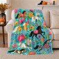 thumbnail image 1 of Playful Galloping Horses Run Across Floral Teal Background, Rustic Farmhouse Horse Scene, Warm Flannel Blanket for Ranch House and Living Room, Horse Lovers Housewarming Gift, Rustic Home Decor, 1 of 9