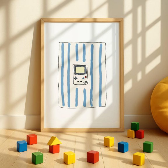 Playful Gameboy Handheld Art Print Minimalist Line Art Wall Decor Room Decor Neutral Aesthetic, Unframed Canvas