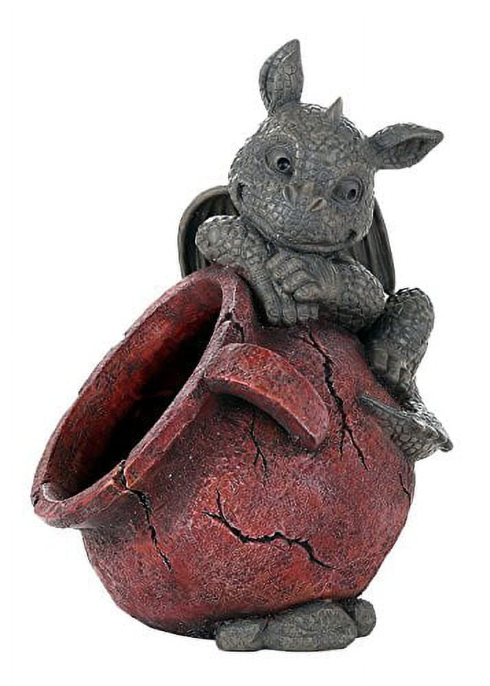 Playful Gray Resin Dragon Planter with Weathered Red Pot