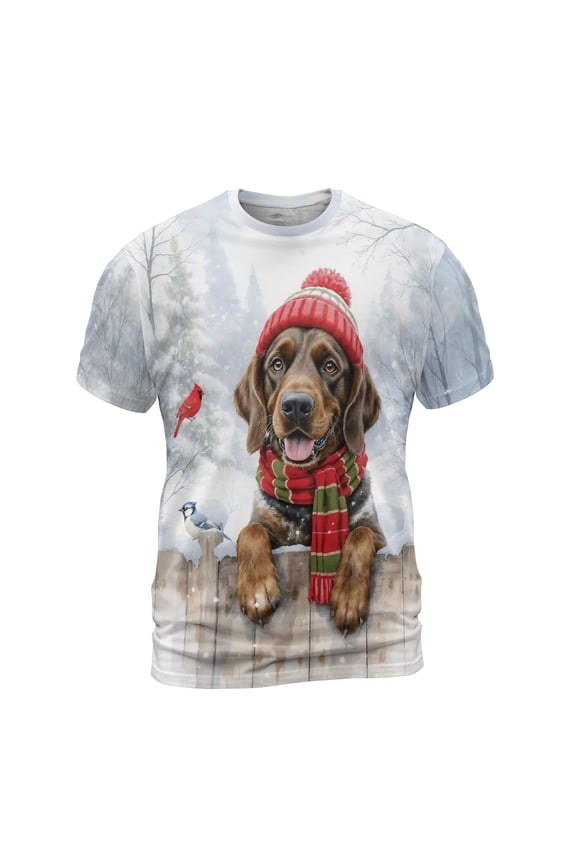 Playful German Shorthaired Pointer Welcomes Winter Snowy Day with Cardinal Bird All Over Print 3D Shirt Unisex Merch GSP Lover Dog Gift - 2017