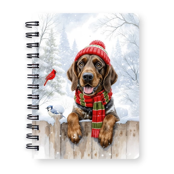 Playful German Shorthaired Pointer Welcomes Winter Snowy Day with Cardinal Bird Spiral Bound Journal GSP Lover Dog Gift 5x7in Spiral Notebook - 2017