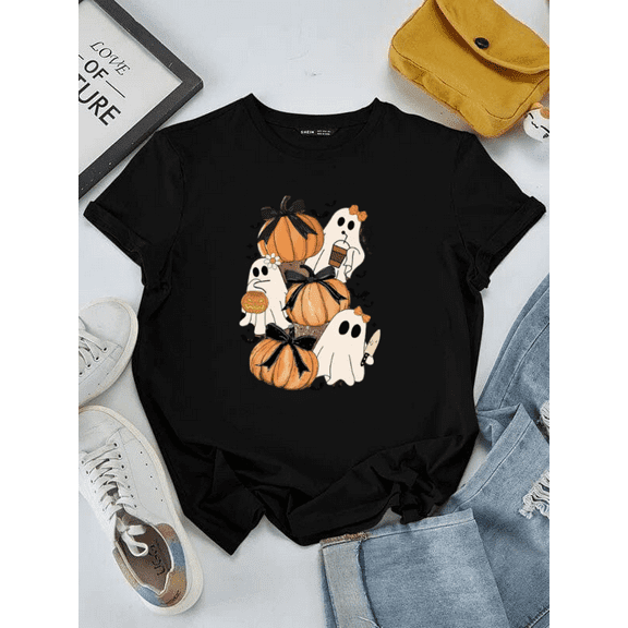Playful Ghosts & Pumpkins T-Shirt for Halloween Fun and Festivities Unisex, up to size 5XL