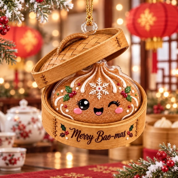 Playful Gingerbread Bao Ornament for Christmas Tree Decor