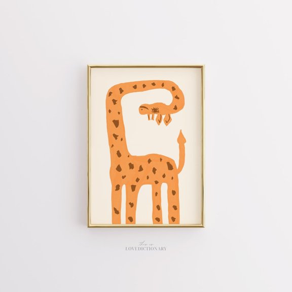 Playful Giraffe Wall Art Maximalist Hand Drawn Safari Decor, Unframed Paper Print Size 8x12
