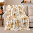 thumbnail image 1 of Playful Golden Retriever Puppy Pattern Hearts Paw Prints, Playful Pet Portrait Pattern, Warm Flannel Blanket for Cabin and Lodge, Dog Lovers Just Because Gift, Pet Lover Home Decor, 1 of 9