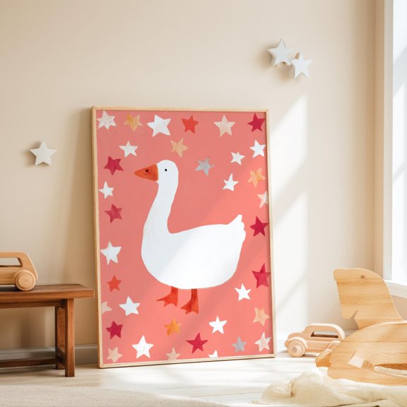 Playful Goose Star Wall Art Print With Nursery Animal And Whimsical Decor Unframed Paper Print