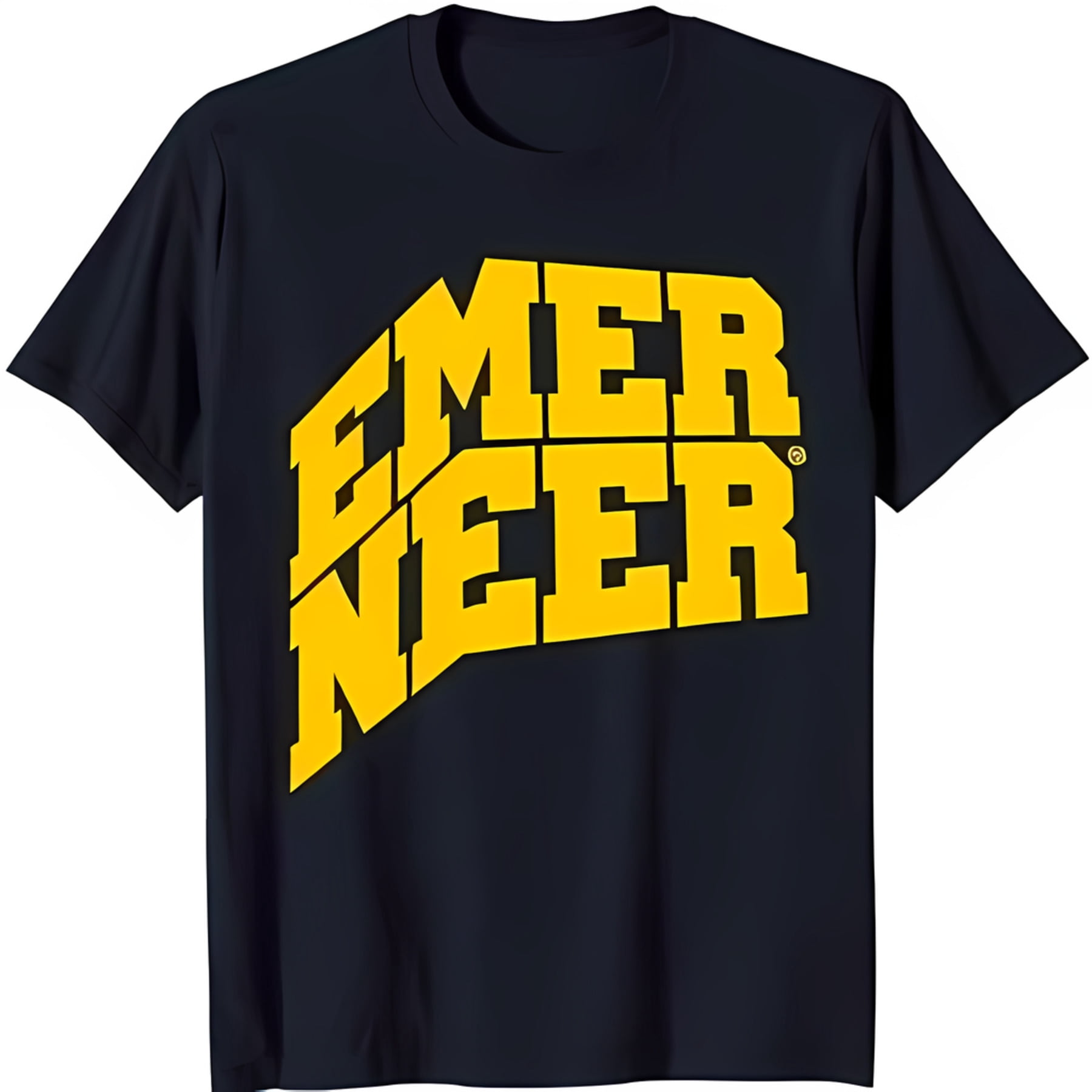 Playful Graphic Black T-Shirt: 'EMER' & 'NEER' Design in Yellow ...