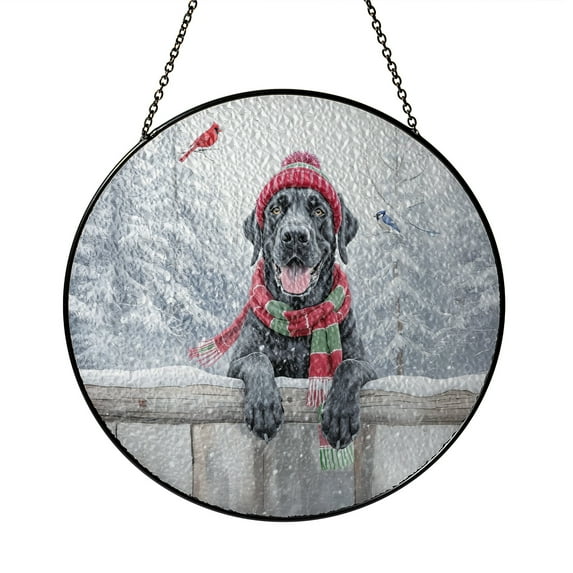 Playful Great Dane Welcomes Winter Snowy Day with Cardinal Bird Stained Glass Suncatcher Danes Dog Lover Gifts Window Hanging Sign Decor - 2017