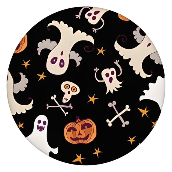 Playful Halloween Ghosts Pattern Round Fitted Tablecloth with Elastic Edge,Dining Table Cover Waterproof,Outdoor Round Tablecloth for Camping,Dining,Indoor and Outdoor
