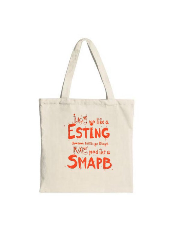 Playful Handwritten Tote Bag - Beige Canvas Fun Text Design: " I like yo like a Esting Someone little go Blog and I'm pod but a Smapp "