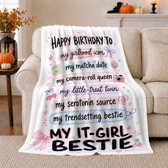 Playful Happy Birthday Pastel Cloud, Cozy Friendship Quote Scene, Warm Flannel Blanket for Living Room and Reading Nook, Art Lovers Appreciation Gift, Playful Home Decor