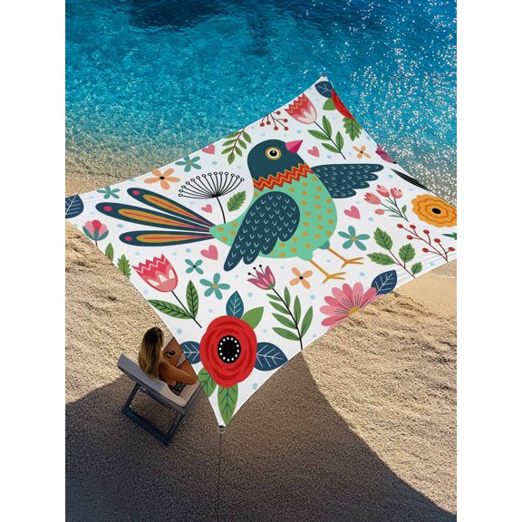 Playful Hummingbird Sun Shade Sail 14' x 18', Folk Art Green Bird Pink Flower Green Leaf Rectangle Outdoor Sunshade Canopy, Waterproof UV Block Patio Covers for Garden Yard Beach