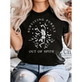 thumbnail image 1 of Playful Humor - Themed Graphic Tee,Tops Has "SURVIVING PURELY OUT OF SPITE" Text with Skeleton, Bats & Moon Designs, Round Neck Regular Fit T - shirts, Size(S - 5XL), 1 of 5