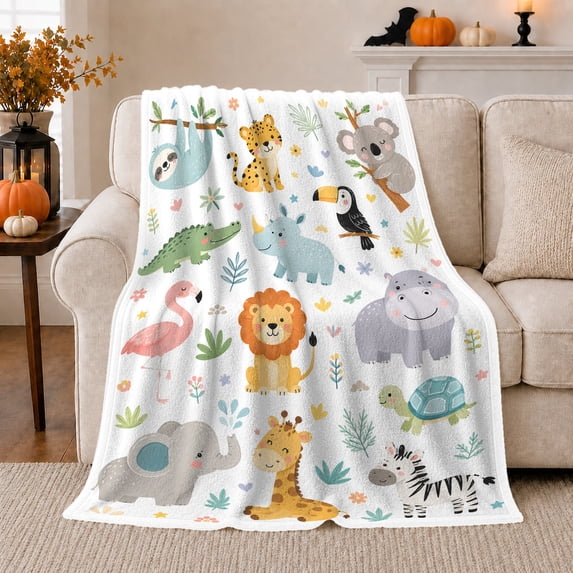 Playful Jungle Animals Whimsical Safari Zoo Friends, Cozy Friendship Quote Scene, Warm Flannel Blanket for Living Room and Reading Nook, Wildlife Lovers Friendship Gift, Artistic Home Decor