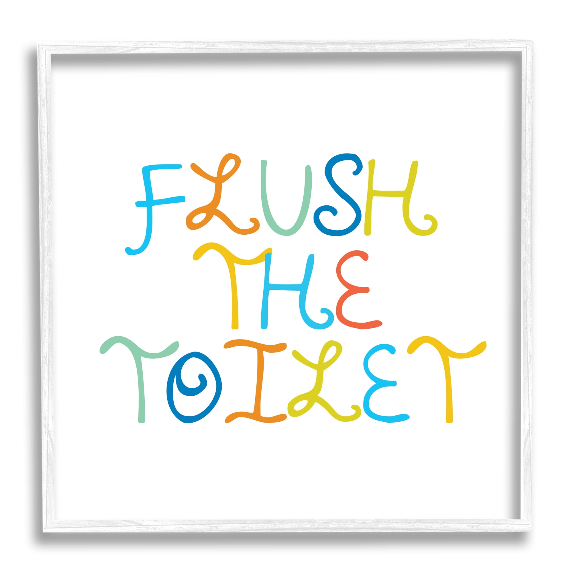 Playful Kids Bathroom Sign Flush The Toilet Rules Typography Framed Art Print Wall Art, 17x17