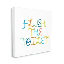 Playful Kids Bathroom Sign Flush The Toilet Rules Typography Gallery-Wrapped Canvas Print Wall Art, 17x17
