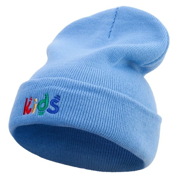 Playful Kids Logo Embroidered 12 Inch Long Knitted Beanie - Sky Blue OSFM