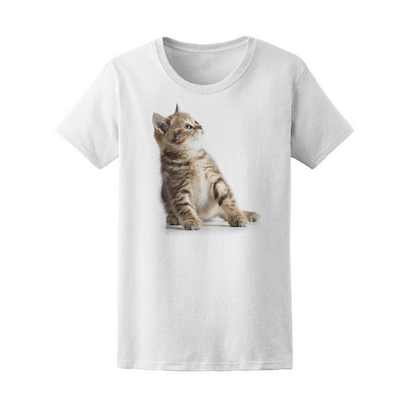 Playful Kitten Cat Looking Up T-Shirt Women -Image by Shutterstock, Female XX-Large