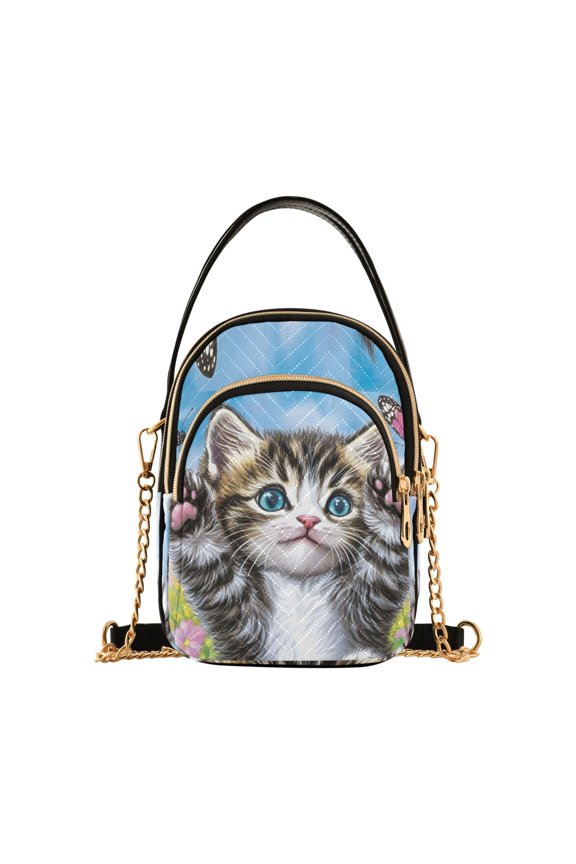 Playful Kitten Women's Crossbody Handbags Leather Crossbody Bags Fanny Pack Chest Bag for Travel