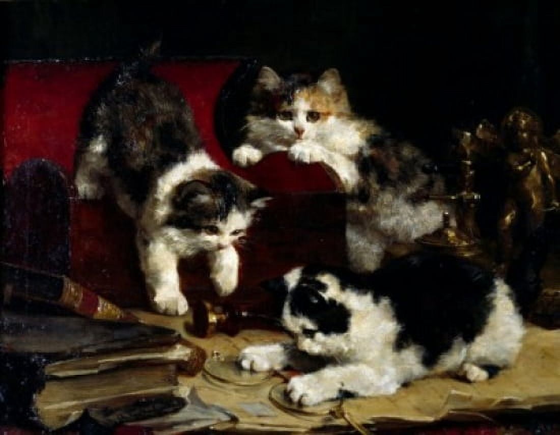 Playful Kittens Charles van den Eycken (1859-1923 Belgian) Canvas Art - Charles van den Eycken (18 x 24)