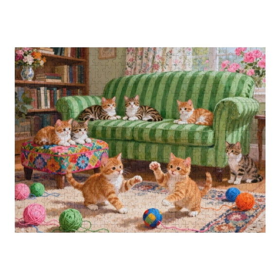 Playful Kittens in Living Room 300 Piece Puzzle for Adults, Cute Cats Jigsaw Puzzle, Family Game Night Activity, Wall Decor, and Seniors, Fun Relaxing Puzzle 20.5x15 in
