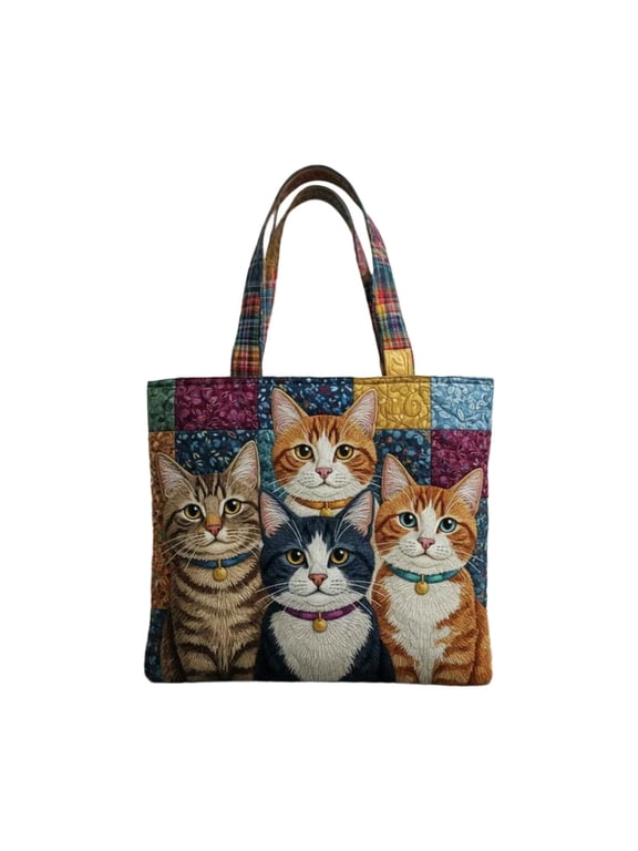 Playful Kittens Quilted Tote Bag - Handcrafted Patchwork Cat Tote, Durable & Stylish, Ideal for Cat Lovers, Daily Use