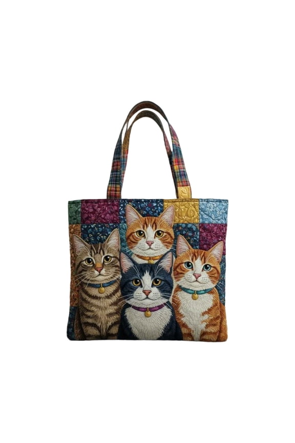 Playful Kittens Quilted Tote Bag - Handcrafted Patchwork Cat Tote, Durable & Stylish, Ideal for Cat Lovers, Daily Use