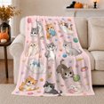 thumbnail image 1 of Playful Kittens Yarn Balls Paw Prints Watercolor Pink, Playful Pet Portrait Pattern, Warm Flannel Blanket for Living Room and Bedroom, Cat Lovers Appreciation Gift, Pet Lover Home Decor, 1 of 9