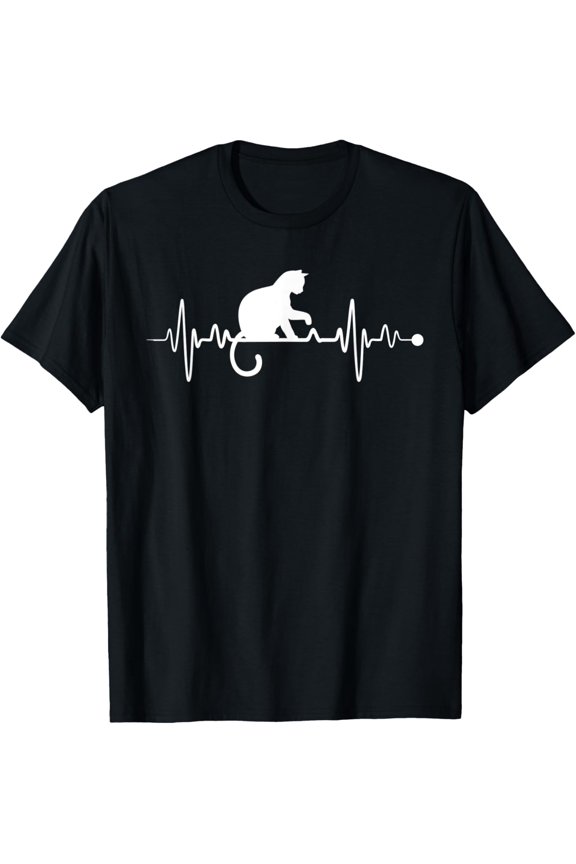 Playful Kitty Cat EKG Heartbeat T-Shirt