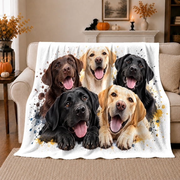Playful Labrador Retriever Group Portrait, Playful Pet Portrait Pattern, Warm Flannel Blanket for Living Room and Bedroom, Dog Lovers person's Day Gift, Pet Lover Home Decor