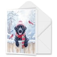 thumbnail image 1 of Playful Labrador Retriever Welcomes Winter Snowy Day with Cardinal Bird 5x7in Folded Greeting Card Lab Dog Lover Gifts Single Note Card with Envelope - 2017, 1 of 5