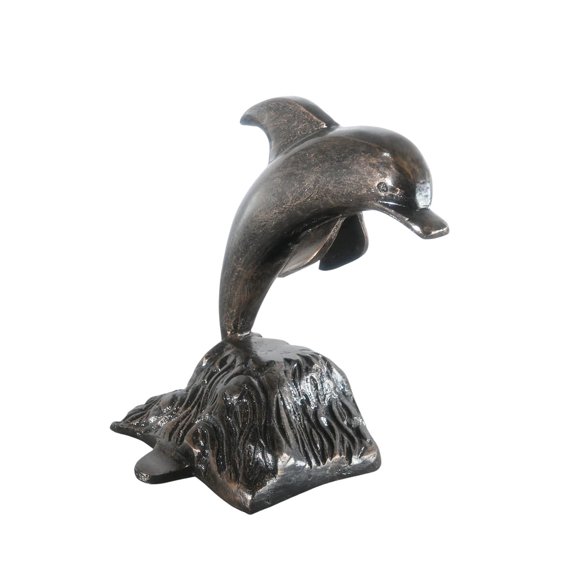 Playful Leaping Dolphin Wave Base Aluminum Coastal Decor 11"x11"x14"H