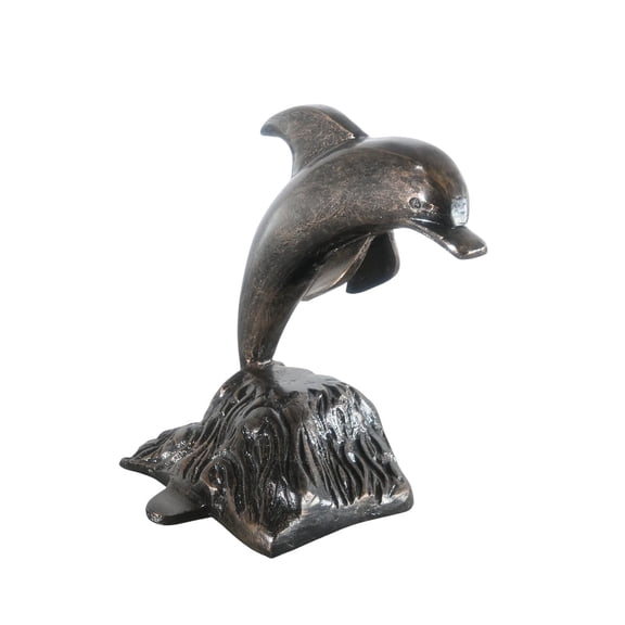 Playful Leaping Dolphin Wave Base Aluminum Coastal Decor 11"x11"x14"H