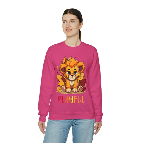 Playful Lion Cub Fall (Unisex) Heavy Blendâ„¢ Crewneck Sweatshirt