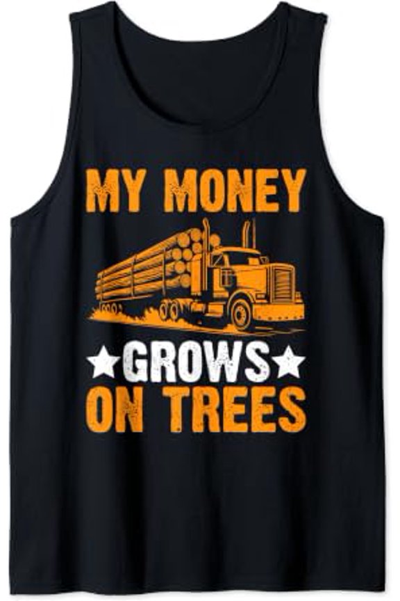 Playful Logging Trucker Design Logging Trucker Log Truck Driver Tank Top Size S-3XL