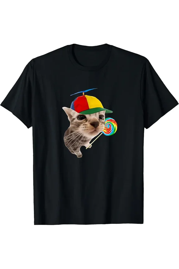 Playful Lollipop Cat Meme Funny Sweet Kitty Humor Graphic Unisex T-Shirt, up to size 5XL