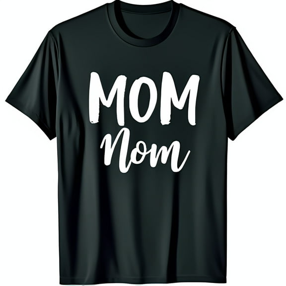 Playful 'MOM Nom' Black T-Shirt Whimsical Design for Fun Mother's Day
