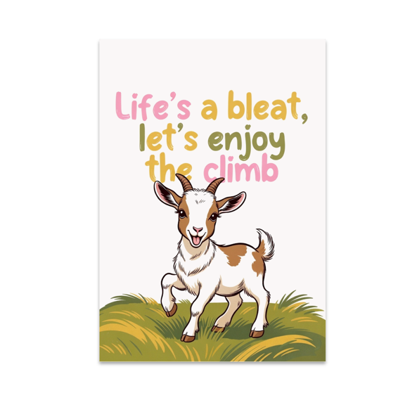 Playful Mini Goat Dancing on Grassy Hill - Animal Lover - 13x19 Poster Print