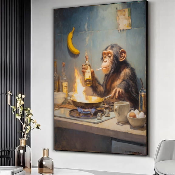 Playful Monkey Chef Cooking Print, Kitchen Wall Art, Unframed Paper Poster 8x10in