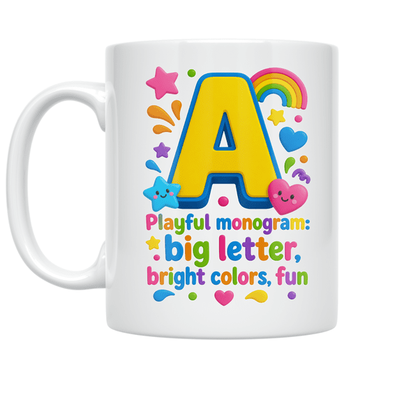 Playful Monogram Big Letter Design - Kids Learning Accessories - 11 oz Ceramic Coffee Mug