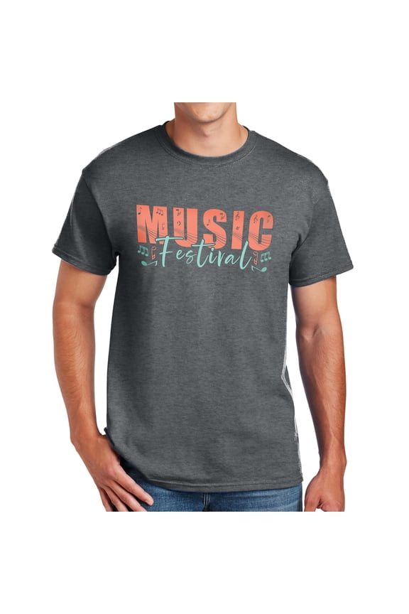 Playful Music Festival Graphic Design Men's Big Size Cotton Polyester DryBlend T-Shirt - Dk Heather 2XL