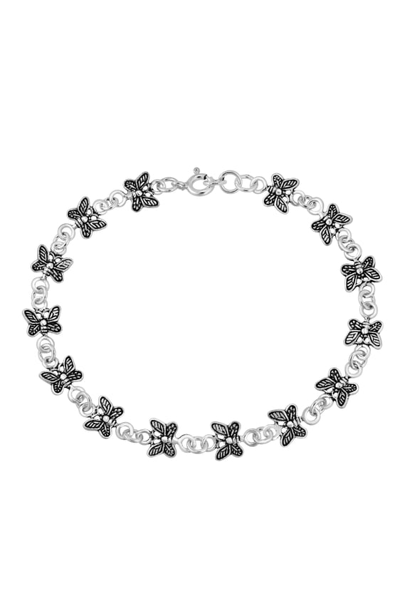 Playful Mysterious Chain of Linked Dragonflies Animals Sterling Silver Bracelet