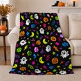 thumbnail image 1 of Playful Neon Ghosts Pumpkins Black, Festive Halloween Scene, Warm Flannel Blanket for Living Room and Reading Nook, Art Lovers Halloween Gift, Festive Home Decor, 1 of 9
