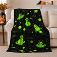 thumbnail image 1 of Playful Neon Green Aliens Rockets Outer Space, Playful Fantasy Scene, Warm Flannel Blanket for Living Room and Bedroom, Celestial Art Lovers Housewarming Gift, Fantasy Home Decor, 1 of 9