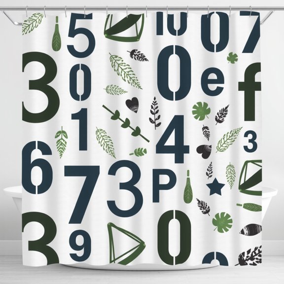 Playful Numbered Shower Curtain with Green Leaves & Stars - Bright & Cheerful Bathroom Decor