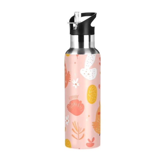 Playful Orange Birds 600ml Double Walled Stainless Steel LeakProof Sports Bottle Thermo 8h